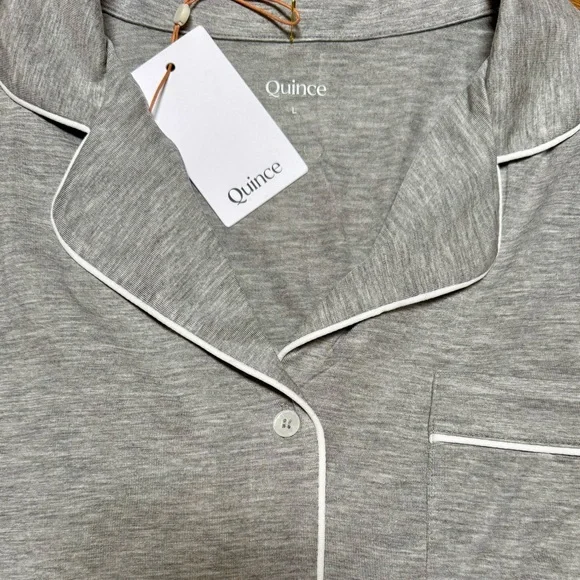 NWT Quince Longsleeve Pajama Set Size Large in Heather Gray and White Piping - Picture 6 of 6